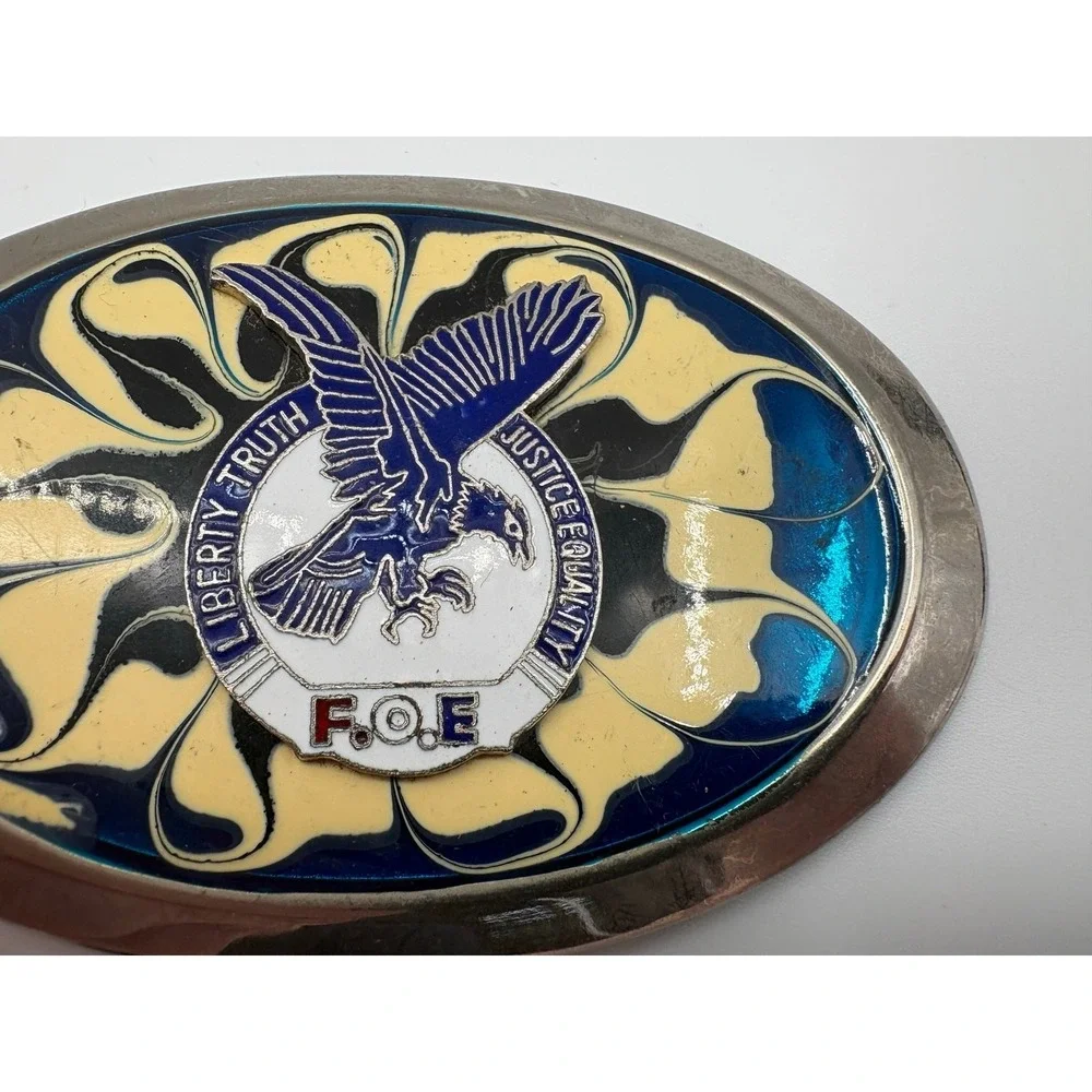 Vintage F.O.E. Belt Buckle Liberty‎ Truth Justice Equality Eagle Blue USA